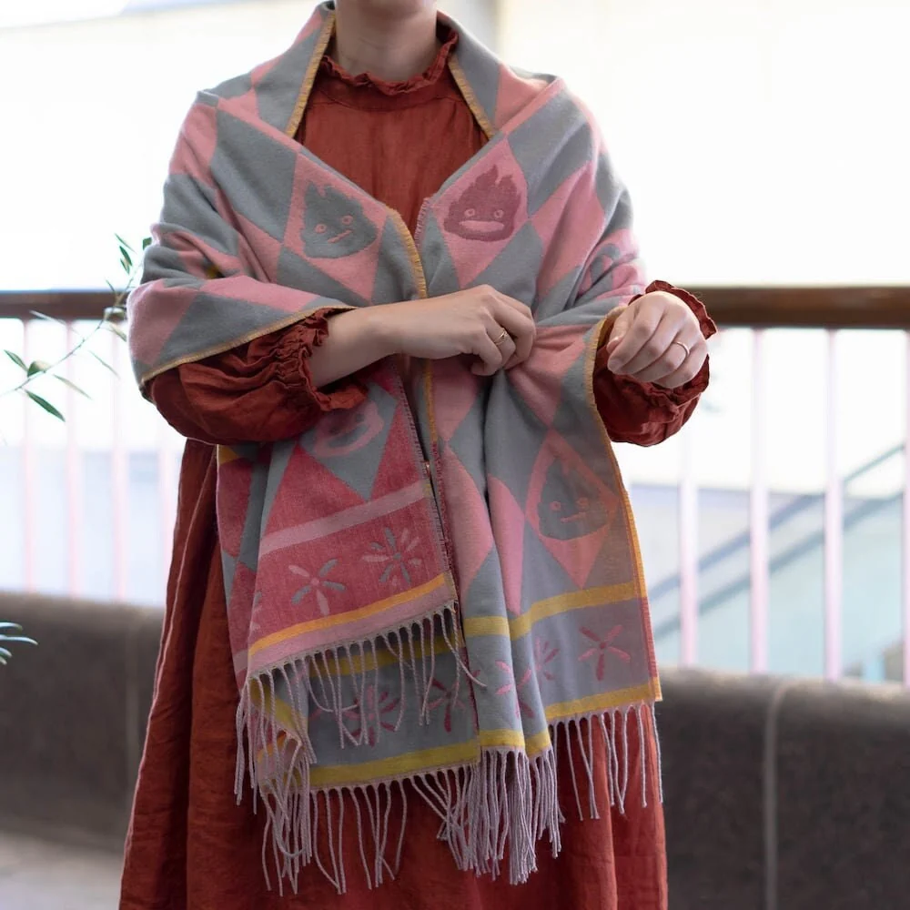 Official Ghibli Howls Moving Castle Shawl • Jacquard Stole with Calcifer - Image 5